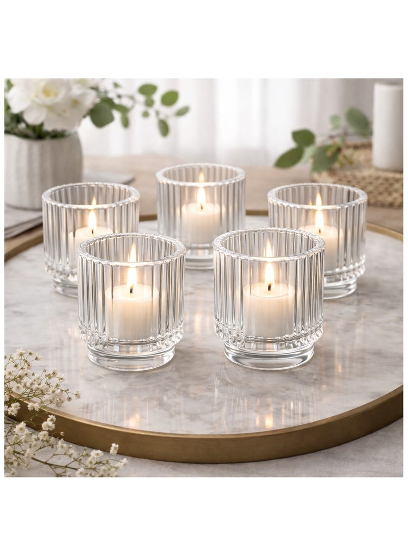 سكاي لينك مجموعة من 6 حوامل شموع زجاجية صغيرة، حوامل شموع مزخرفة بقاعدة عمودية، أكواب شموع مزخرفة لحفلات الزفاف، وقطع مركزية للطاولات، وديكور المنزل - Image 1